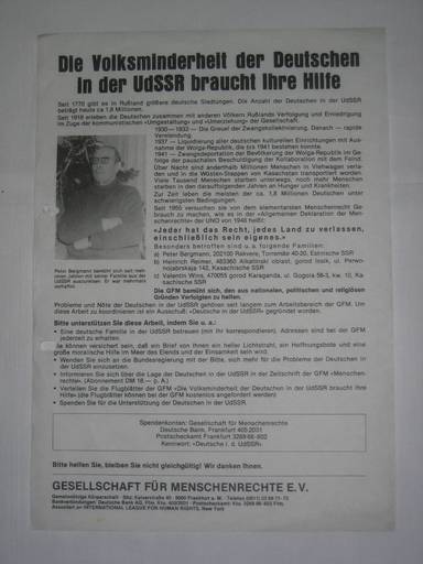 Die Volksminderheit der Deutschen in der UdSSR braucht ihre Hilfe