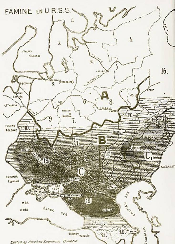 Famine in USSR, 1933. Areas of most disastrous famine marked with black.