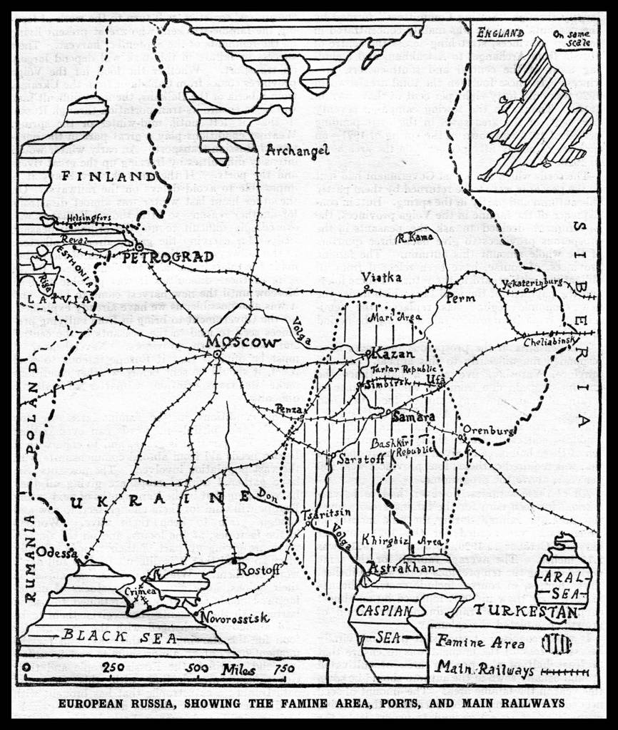 Map of the Famine area of Soviet Russia in 1921.