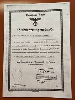 Einbürgerungsurkunde von Margarethe Penner, geborene Thießen